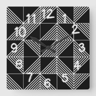 Horloge Carrée Lignes Art Déco Noir