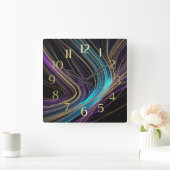 Horloge Carrée Lignes brillantes noires Conception abstraite Bleu (Maison)