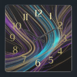 Horloge Carrée Lignes brillantes noires Conception abstraite Bleu<br><div class="desc">Lignes brillantes noires Résumé Design bleu violet Designs par Umua. Imprimé et expédié par Zazzle ou ses filiales.</div>