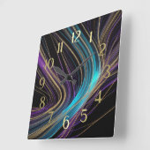 Horloge Carrée Lignes brillantes noires Conception abstraite Bleu (Angle)