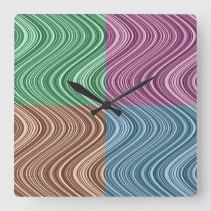 Horloge Carrée Lignes ondulées en bleu/Brown/vert/violet