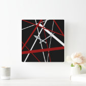 Horloge Carrée Lignes rouges de Criss et blanches croisées sur (Maison)