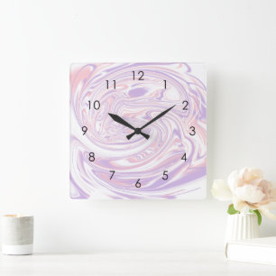 Horloge Carrée Lilac rose Moderne Abstrait en marbre liquide