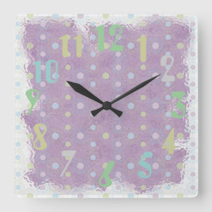 Horloge Carrée Lilas et pois