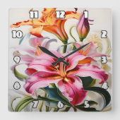 Horloge Carrée Lily fleurit sur un Arrière - plan blanc (Recto)