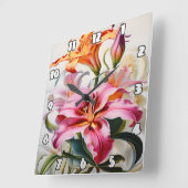 Horloge Carrée Lily fleurit sur un Arrière - plan blanc (Angle)