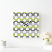Horloge Carrée Lime Green Grey Blanc moderne Polka Dot Motif (Maison)