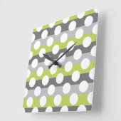 Horloge Carrée Lime Green Grey Blanc moderne Polka Dot Motif (Angle)