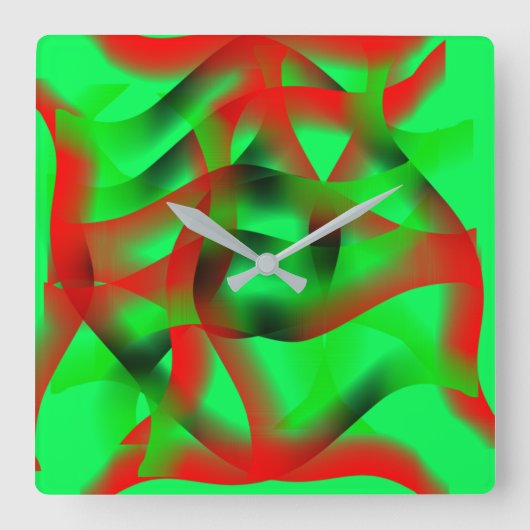 Horloge Carrée Lime vert et rouge clair ondulation, avec ombre? (Recto)