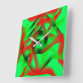 Horloge Carrée Lime vert et rouge clair ondulation, avec ombre? (Angle)