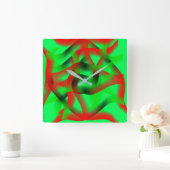 Horloge Carrée Lime vert et rouge clair ondulation, avec ombre? (Maison)