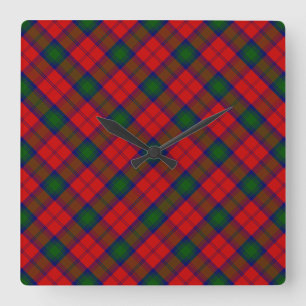 Horloge Carrée Lindsay tartan rouge vert plaid