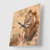 Horloge Carrée Lion and Her Cub (Angle)