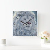 Horloge Carrée Lion blanc (Maison)