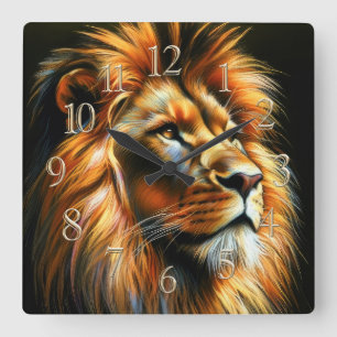 Horloge Carrée Lion Dessin Pastel Dur