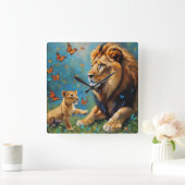 Horloge Carrée Lion Et Cub (Maison)