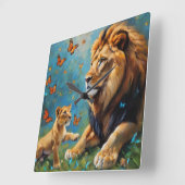 Horloge Carrée Lion Et Cub (Angle)