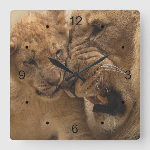 Horloge Carrée Lion Et Cub