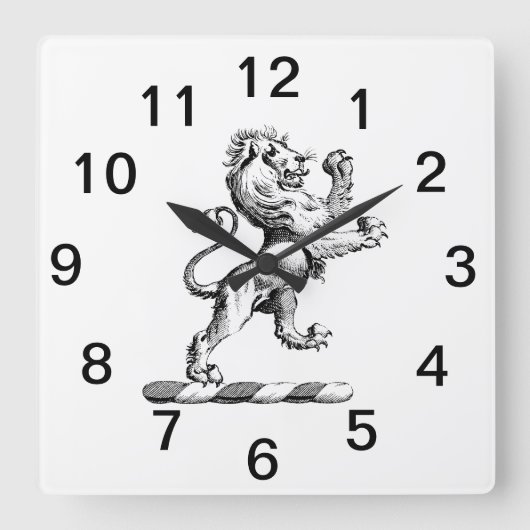 Horloge Carrée Lion héraldique debout Emblème de crête (Recto)