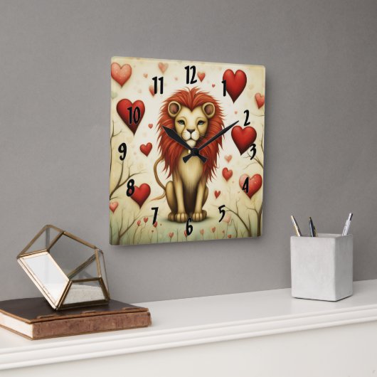 Horloge Carrée Lion Love 2 (Bureau)
