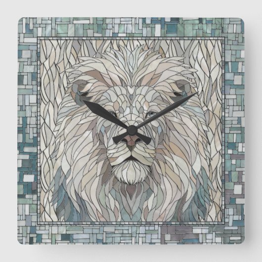 Horloge Carrée Lion Portrait Mosaic Art (Recto)