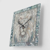 Horloge Carrée Lion Portrait Mosaic Art (Angle)
