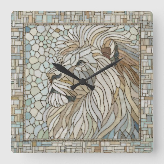Horloge Carrée Lion Portrait Mosaic Art (Recto)