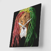 Horloge Carrée Lion Rastafari (Angle)