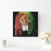 Horloge Carrée Lion Rastafari (Maison)