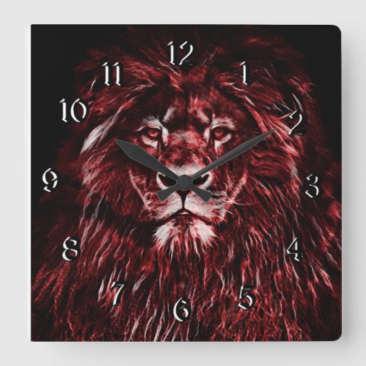 Horloge Carrée Lion rouge majestueux (Recto)
