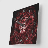 Horloge Carrée Lion rouge majestueux (Angle)