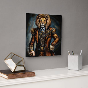 Horloge Carrée Lion steampunk en costume