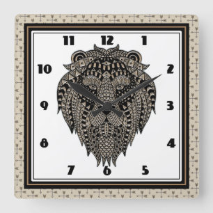 Horloge Carrée Lion tribal