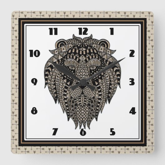 Horloge Carrée Lion tribal (Recto)