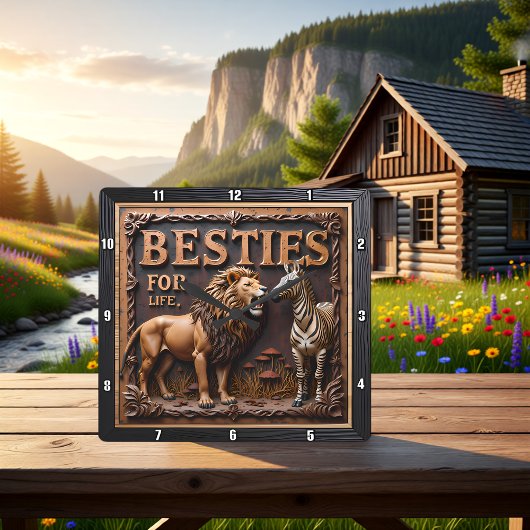 Horloge Carrée Lion Zebra Close Up Friends