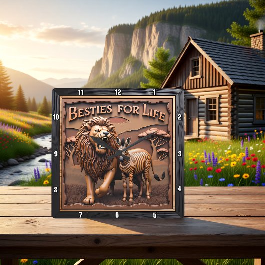 Horloge Carrée Lion Zebra Close Up Savanna