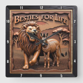 Horloge Carrée Lion Zebra Close Up Savanna (Recto)