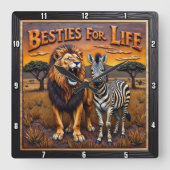 Horloge Carrée Lion Zebra Savanna Besties (Recto)