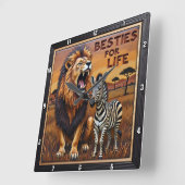 Horloge Carrée Lion Zebra Savanna Habitat (Angle)