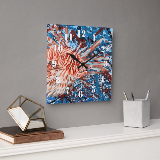 Horloge Carrée LionFish Splatter Art (Bureau)