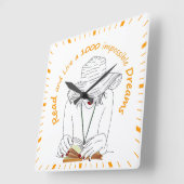 Horloge Carrée Lire et vivre 1000 rêves impossible (Angle)