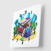 Horloge Carrée Lire le chariot de livres d'art (Angle)