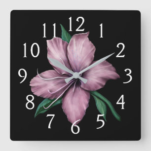 Horloge Carrée Lis rose mauve