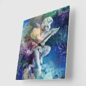 Horloge Carrée Little Cherub en bleu (Angle)