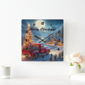 Horloge Carrée Livraison de Noël magique (Maison)