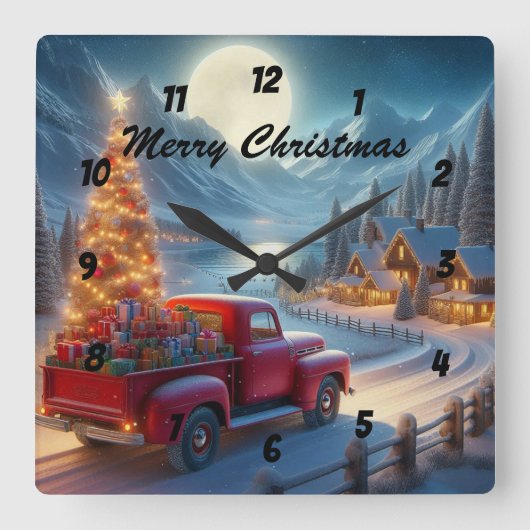 Horloge Carrée Livraison de Noël magique (Recto)