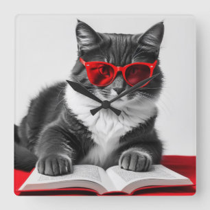 Horloge Carrée Livre de lecture Cat