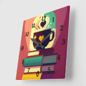 Horloge Carrée Livres Et Café (Angle)