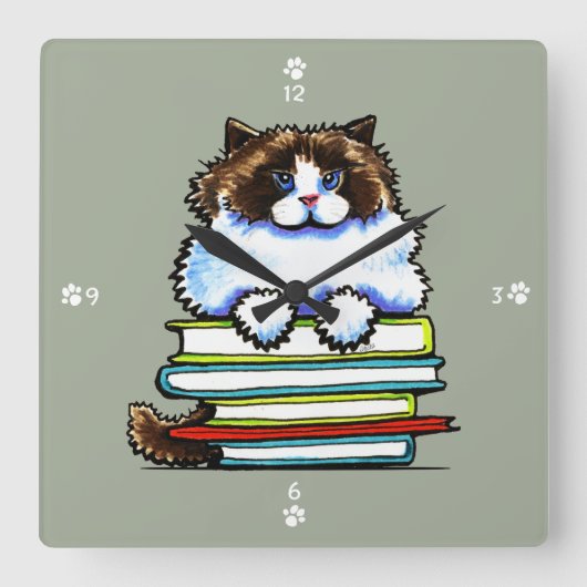 Horloge Carrée Livres Smart Ragdoll Kitty (Recto)