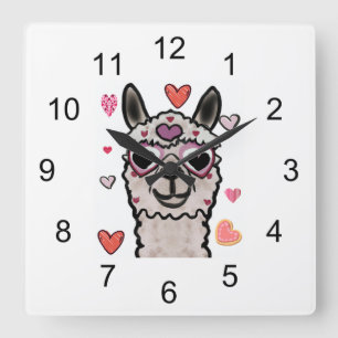 Horloge Carrée Llama cool avec lunettes de coeur